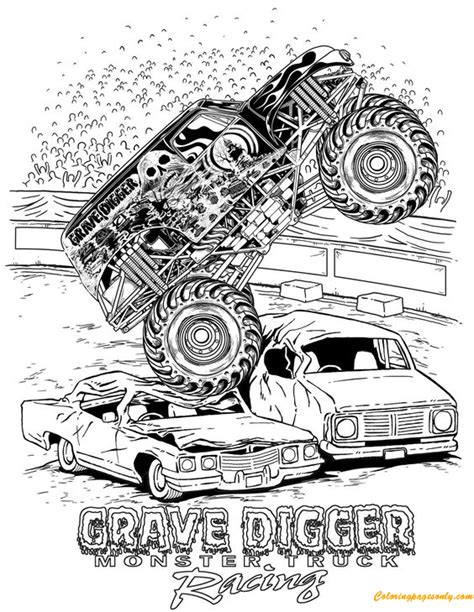 grave digger monster truck racing coloring page  printable