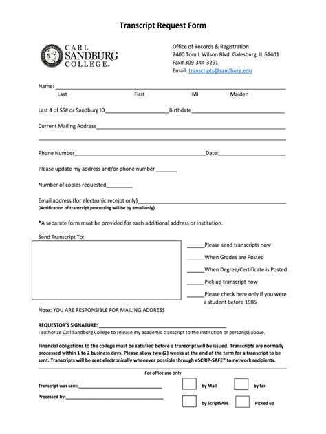 Carl Sandburg College Transcript Request Form Fill Out And Sign