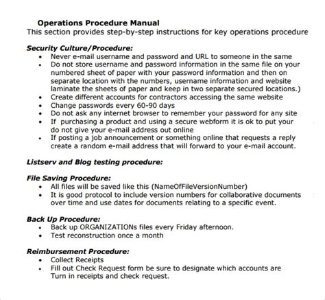 operation manual templates  printable word  checklist