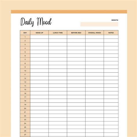 printable monthly mood tracker plan print land