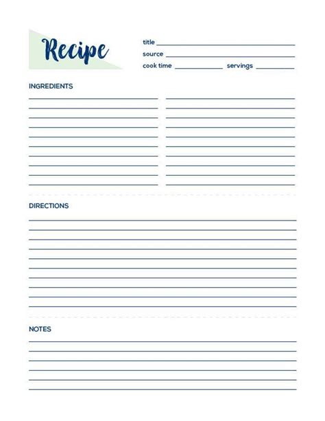 recipe page recipe printable recipe card recipe template recipe
