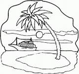 Island Deserted Coloring Ship Off Desert Drawings Sunset sketch template