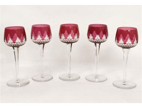 5 Wine Glasses Rhine Cut Crystal Baccarat Crystal France Twentieth Color