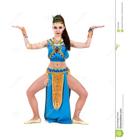 dancing pharaoh woman wearing a egyptian costume stock