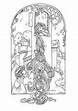 Coloring Rapunzel Pages Adult Fairy Tales Printable Adults Fairytale Colouring Book Sheet Sheets Color Other Print Raiponce Endless Blond Hair sketch template