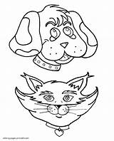 Coloring Dog Cat Pages Printable Dogs Heads Cats Animals Print Kitten sketch template