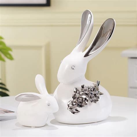 creative white silver ceramic rabbit statue home decor crafts room decoration porcelain animal