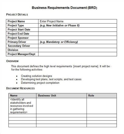 business requirements document templates   ms word