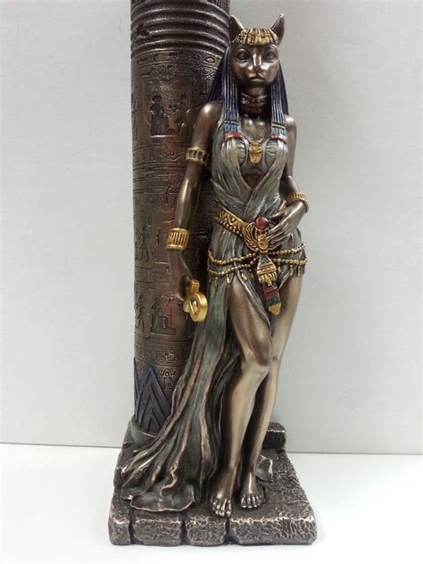 Egyptian Statue Goddess Bast Bastet Cat Leaning On Candle Pillar