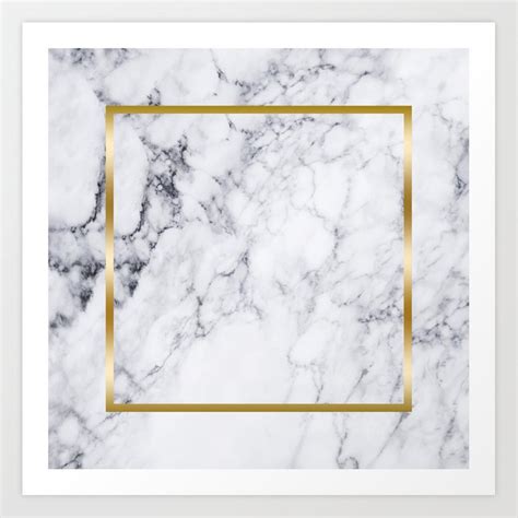 white marble gold frame art print  artonwear society