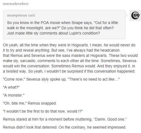 Headcanon About Severus And Remus Making Snarky Comments