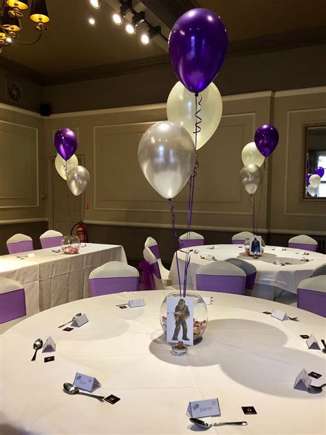 silver ivory  purple balloons   manor hotel birthday party