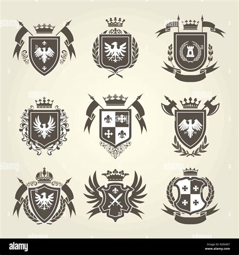 medieval royal coat  arms  knight emblems heraldic shield stock