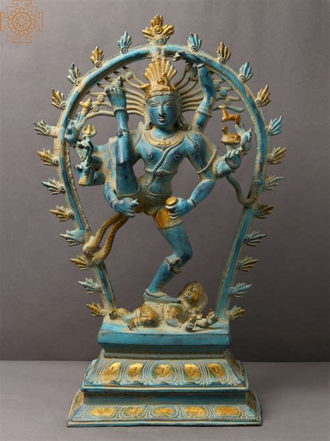 brass blue  gold nataraja dancing lord shiva exotic india art