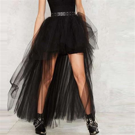 fashion high low black tulle skirt high waist hippie gothic long skirts
