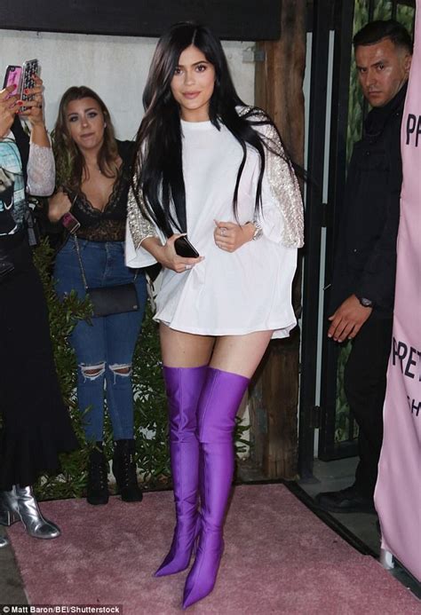 kylie jenner rocks purple thigh high boots for plt launch daily mail