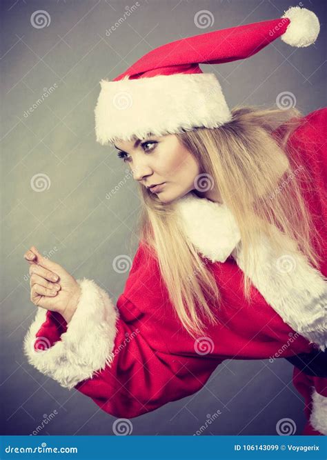 happy woman wearing santa claus helper costume stock image image