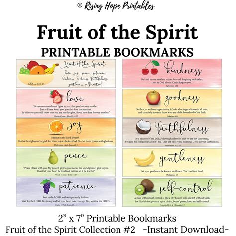 fruit   spirit printable bookmarks galatians   etsy