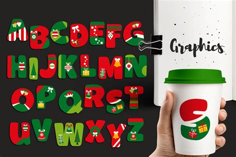 christmas alphabet letters graphics  illustrations design