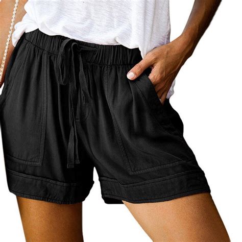 Fantadool Women Shorts Summer Casual Solid Cotton Shorts High Waist