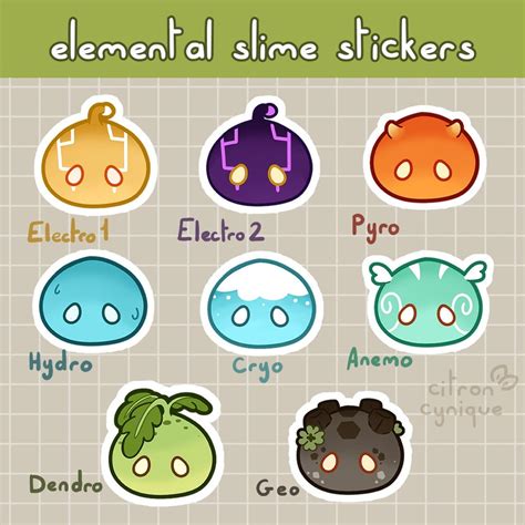 Genshin Impact Elemental Slime Stickers Etsy Singapore