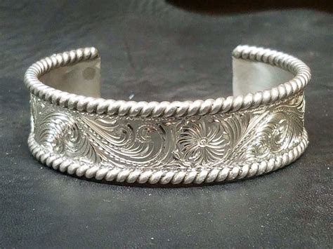 solid sterling hand engraved cuff bracelet cowboy specialist