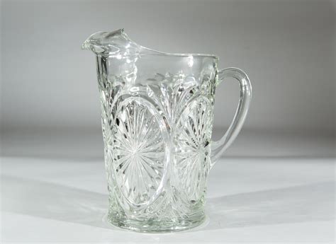 Vintage Glass Pitcher Starburst Pattern Cocktail Juice Jug Antique