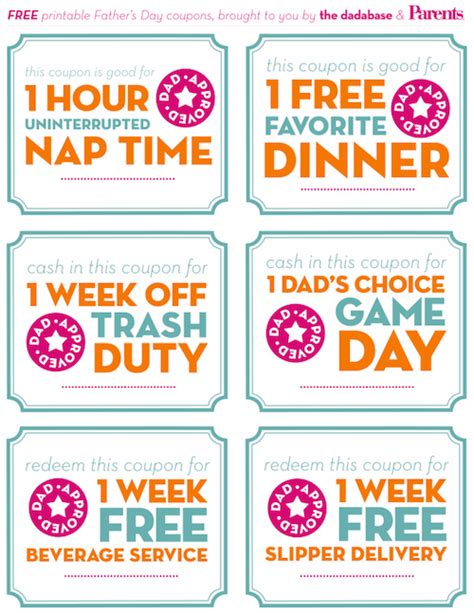 printable fathers day coupon gift idea pictures