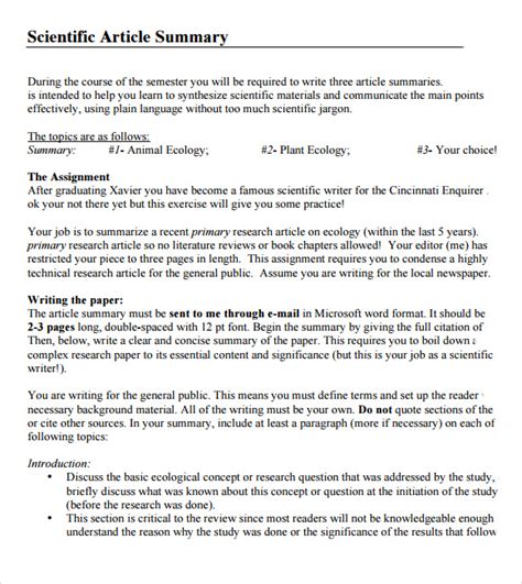 article summary samples   ms word