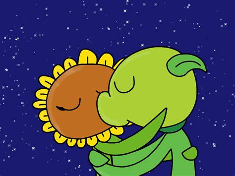 peashooter  sunflower kissing  jarnec  deviantart