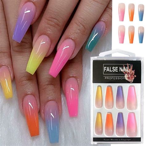 fake nails nail art decor full cover uv gel manicure false nail gradient color ebay