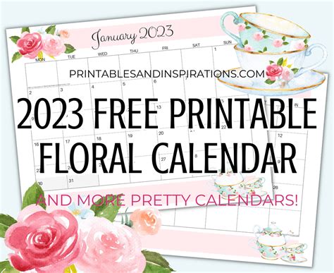 printable pretty floral calendar printables  inspirations