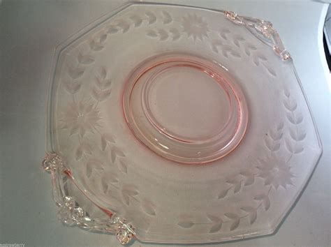 Vtg Pink Depression Glass Etched Floral Pattern Serving