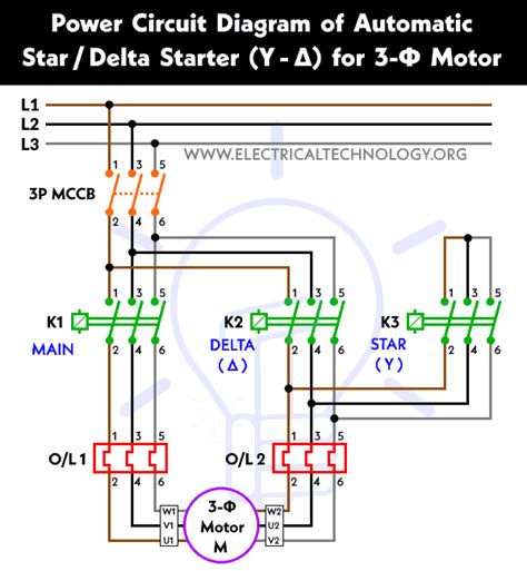automatic star delta starter power control wiring diagram   electrical circuit
