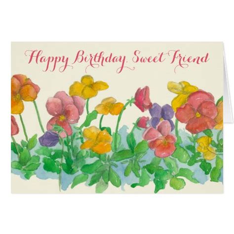 Happy Birthday Sweet Friend Pansy Flowers Card Zazzle