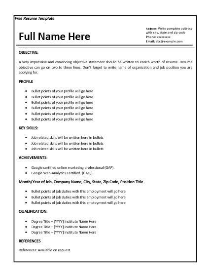 job resume format  word templates