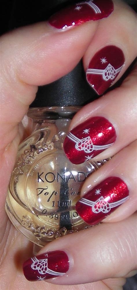 red with konad stamping hearts valentine s day nails