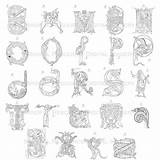 Pages Alphabet Colouring Medieval Adult sketch template