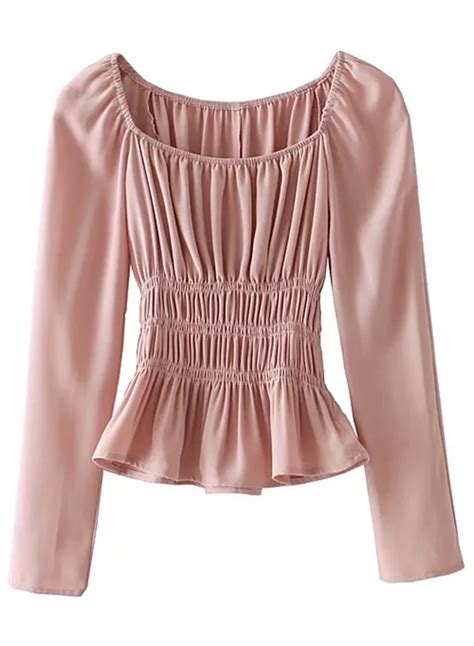 fashion long sleeve elastic waist ruched blouse stylesimocom
