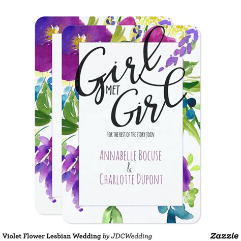 violet flower lesbian wedding card floral wedding invitations custom
