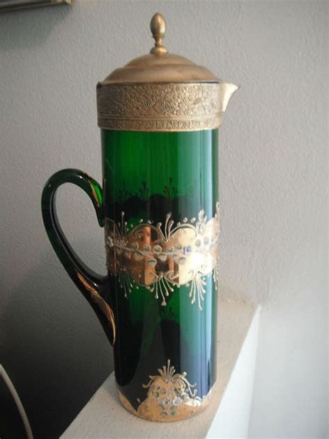 Moser Hand Painted Gold Gilded Lidded Art Glass Pitcher Glass Art