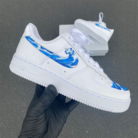 custom hand painted wave nike air force   street shoes