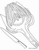 Coloring Pages Knife Artichoke Fork Spoon Popular Getcolorings sketch template