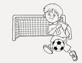 Outline Soccer Boy Coloring Football Ball Vector Field Cartoon Playing Getcolorings Color sketch template