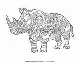 Vector Coloring Rhinoceros Adults Book Illustration sketch template