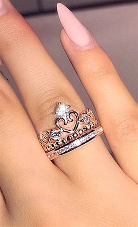 diamond princess crown ring zirconia crown ring  gold plated