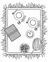 Picnic Coloring Pages Family Preparing Lunch Netart sketch template