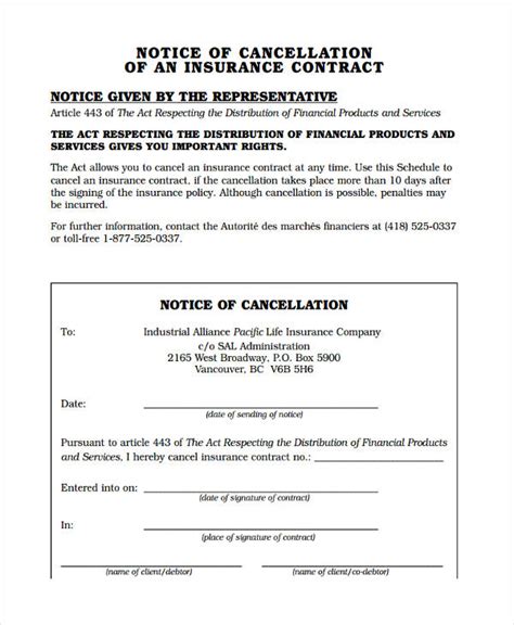 sample insurance cancellation letter collection letter template