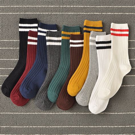 autumn new two striped cotton women crew socks fashion college girls