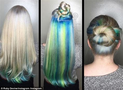 women show off their hidden secret rainbow hair colour on social
